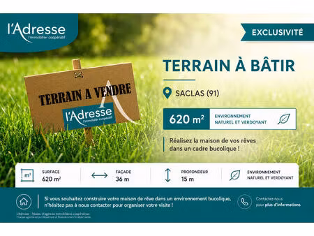 vente terrain  620.00m²  saclas