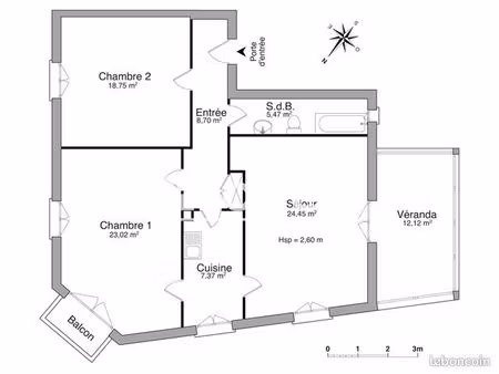 appartement 3 pièces 87 m²