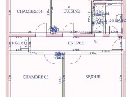 appartement 3 pièces 64 m²
