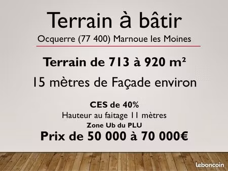 terrains constructible ocquerre 77440 de 713 à 920 m²