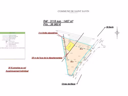 saint-savin terrain constructible de 1460 m2