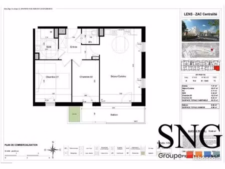 appartement 3 pièces 62 m²