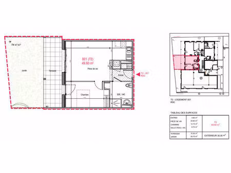 vente appartement 2 pièces  49.60m²  nozay