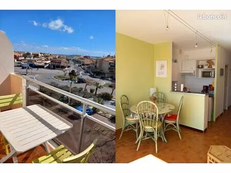 t2 vue mer + parking – 300m plage – meublé – port-la-nouvelle