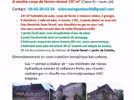 a vendre corps de ferme rénové ensoleillé