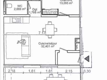 appartement 2 pièces 57 m²