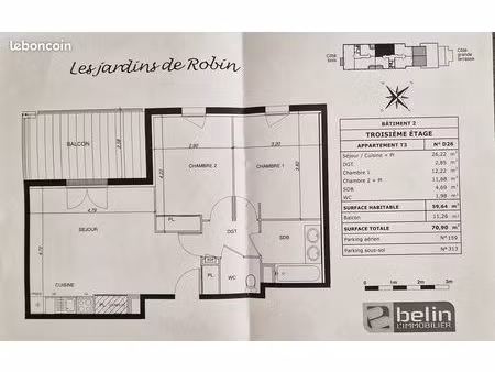 appartement tournefeuille - 3 pièces - 60 m²