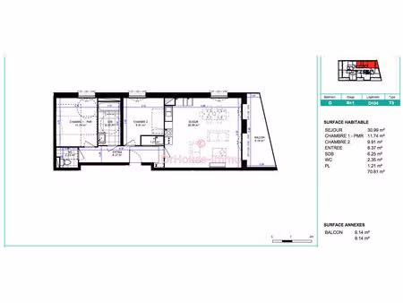 appartement neuf t3 avec balcon et parking