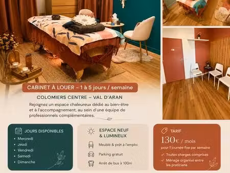 cabinet à louer – 1 à 5 jours / semaine – colomiers centre