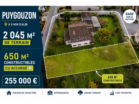 puygouzon – maison de caractère 186 m² + terrain constructible – 2 045 m²