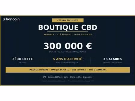 boutique cbd très rentable ≈300k ca  clé en main (1h de toulouse)