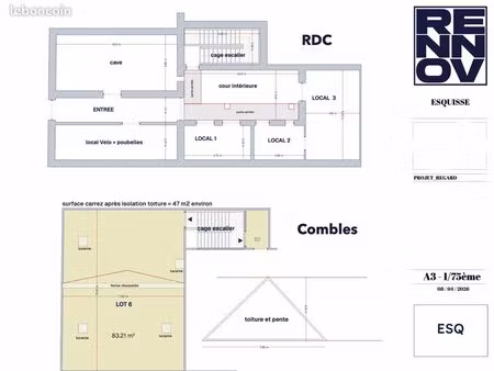 immeuble  6 lots  cour intérieur  avec travaux