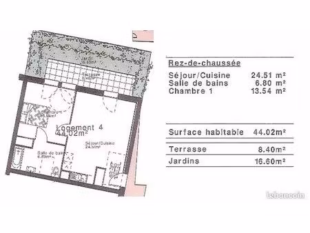 appartement 2 pièces 44m²