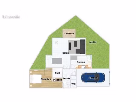 tres grand appartement t2 (57 m2) meuble situe en rez de jardin  occasion à saisir sur nan
