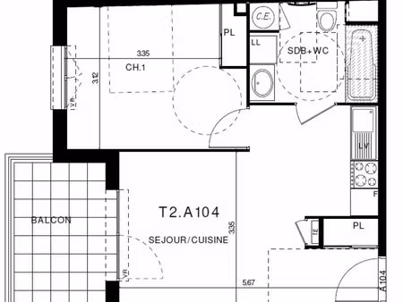 appartement 2 pièces 39 m²