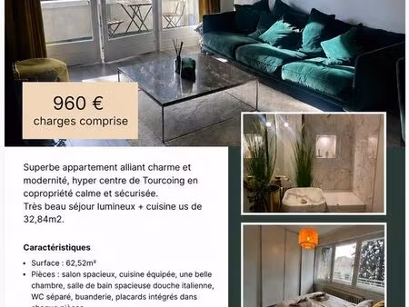 appartement rare à louer tourcoing