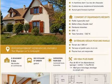 maison familiale lumineuse – 134 m² – 4 chambres – terrain 1500 m² – plein sud – calme abs