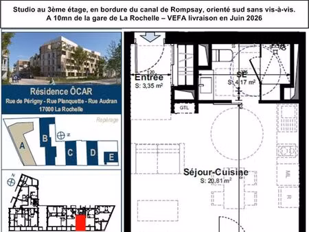studio neuf . 28m² . terrasse 10 m² . la rochelle canal de rompsay