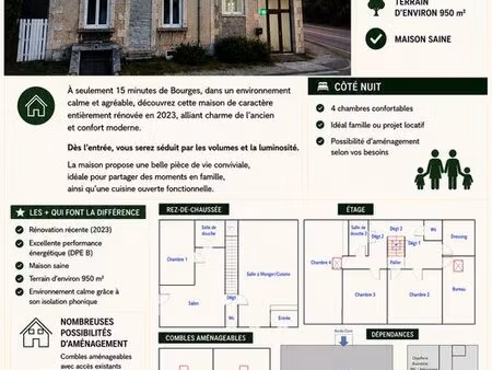 maison rénovée avec pompe à chaleur – 15 min de bourges
