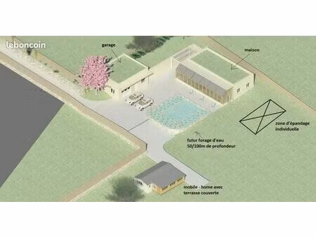 terrain constructible viabilisé de 7700m2 + mobile home