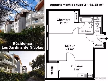 dijon - toison d'or ( secteur lycée ) - t2 48 m²