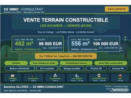 terrain constructible viabilisé | clôturé | les achards