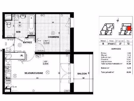 appartement t2 la chapelle sur erdre - 42.4 m2 547 euros
