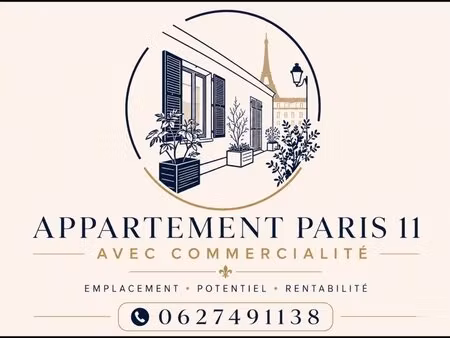 à vendre – appartement avec commercialité 91 m² 3 pieces paris 11eme arrondissement (75)