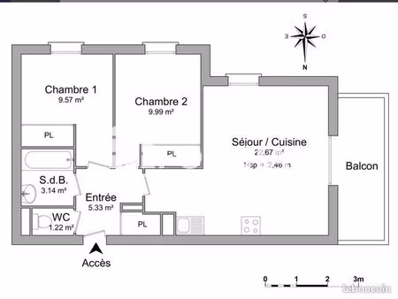 appartement 3 pièces 51 m²