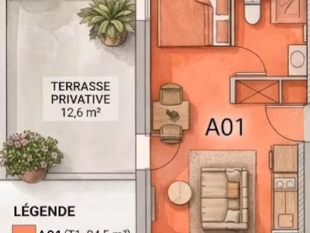 appartement 25 m2 avec terrasse
