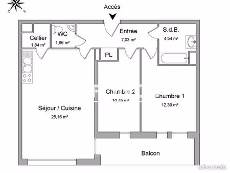 appartement 3 pièces 63 m²