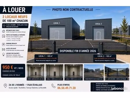 local professionnel neuf 100 m² avec porte sectionnelle – échillais