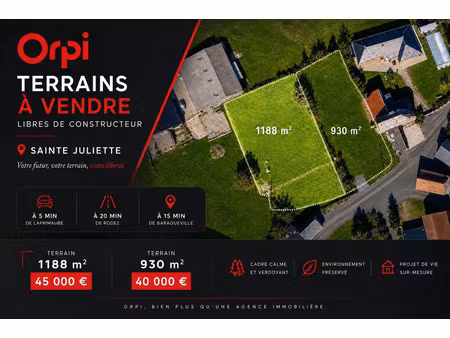 vente terrain 1188m2 sainte-juliette-sur-viaur 12120 - 45000 € - surface privée