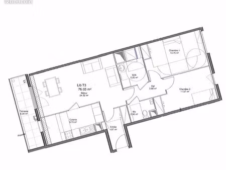 appartement 3 pièces 76 m²