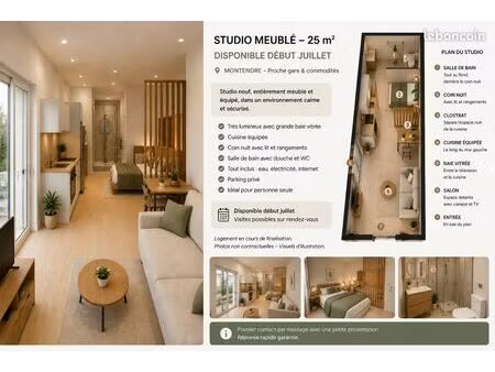 studio meublé neuf 25 m² – jardin clos – tout compris