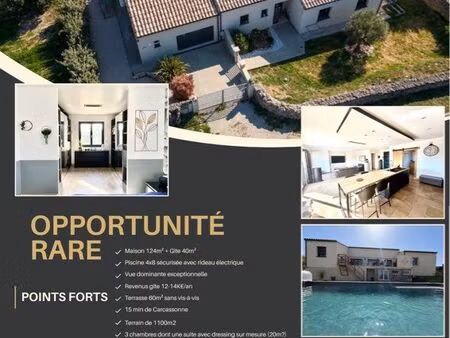 maison récente 124m² + gîte indépendant 40m² générant 13 000/an – piscine – vue exceptionn