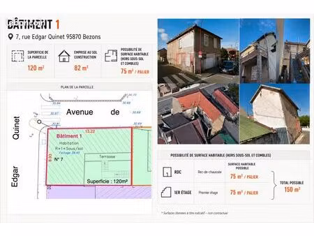 bâtiment 150m2 à réhabiliter – bezons quartier des chênes