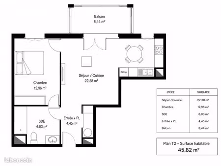 appartement 2 pièces 46 m²