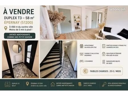 charmant duplex t3 58m2 - entrée indépendante « effet petite maison » - proche centre eper