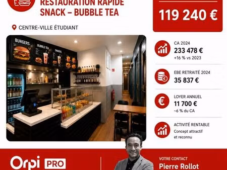 commerce restauration rapide  snack 55 m²