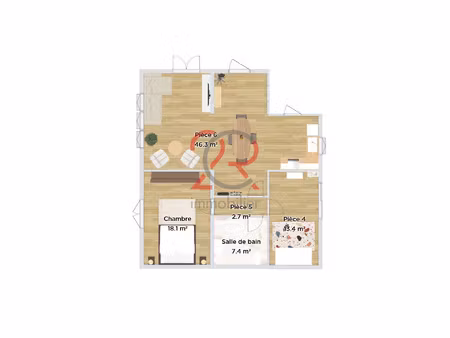 appartement t3 en rez-de-jardin 80m2