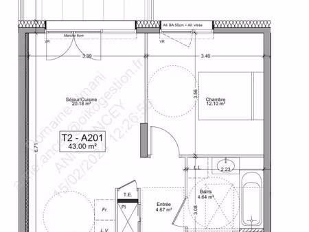 appartement 2 pièces 43 m²