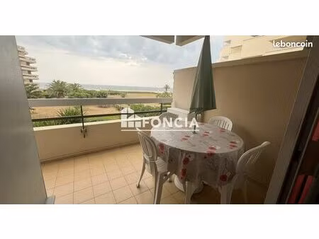 canet sud – studio cabine vue mer – terrasse – résidence avec gardien – accès direct plage