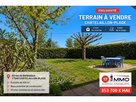 vente terrain 444 m² à chatelaillon-plage (17340)  325 000 €