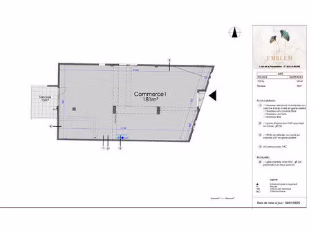 vente local commercial  181.00m²  la riche