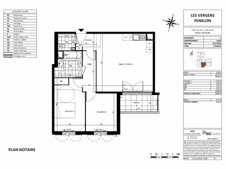 appartement vaujours 2 pièce(s) 65 08 m2