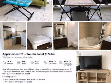 t1 meublé avec parking et terrasse – boucan canot (97434)