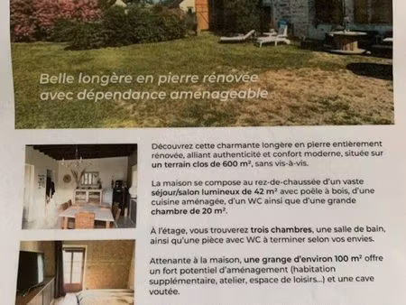 a vendre longèrent en pierre avec dépendance aménageable
