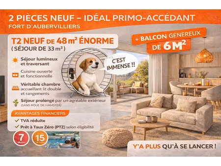vente appartement 2 pièces 48 m² à aubervilliers (93300)  223 000 €