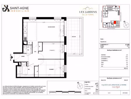 appartement grigny 3 pièce(s) 62 m2